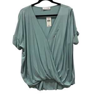Double Zero mint green  Tencel Rayon Blend Wrap Front V Neck Dolman Sleeve Top L